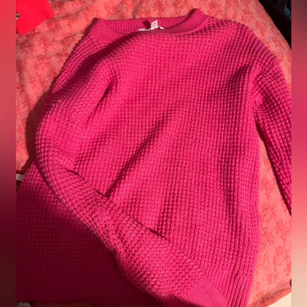 Time and Tru Pink Crew Neck Sweater with Textured Knit